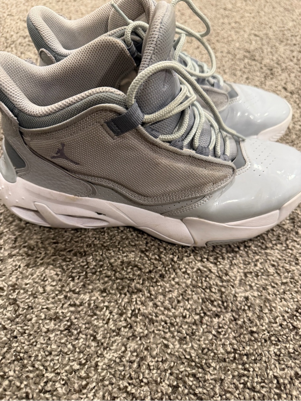 Jordan Men’s Mid-Top Athletic Sneakers in Light Gray and White